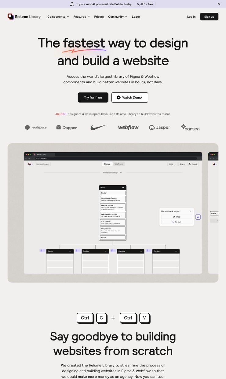 Relume AI Site Builder — website design on Landdding