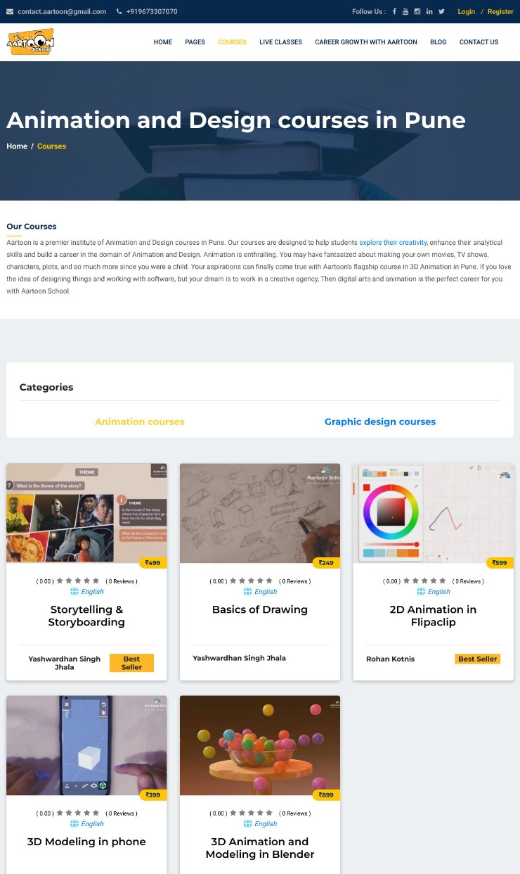 Best Animation Institute in Pune  — website design on Landdding