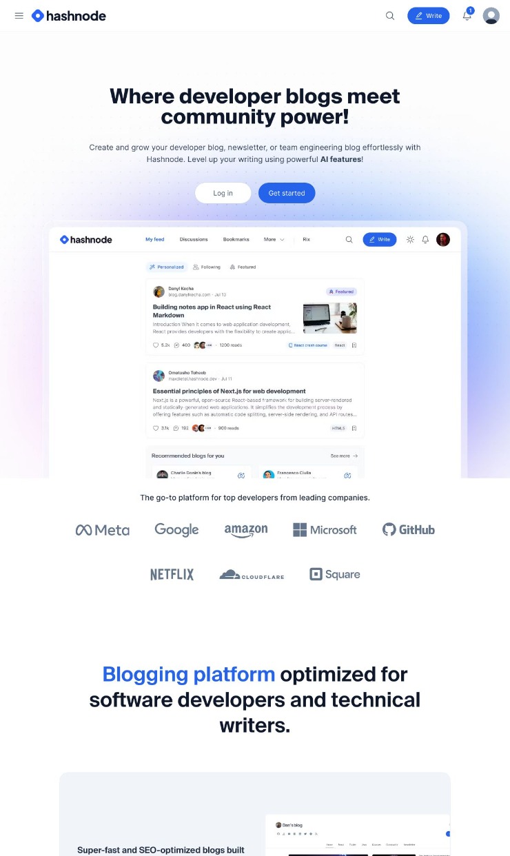 Hashnode — website design on Landdding