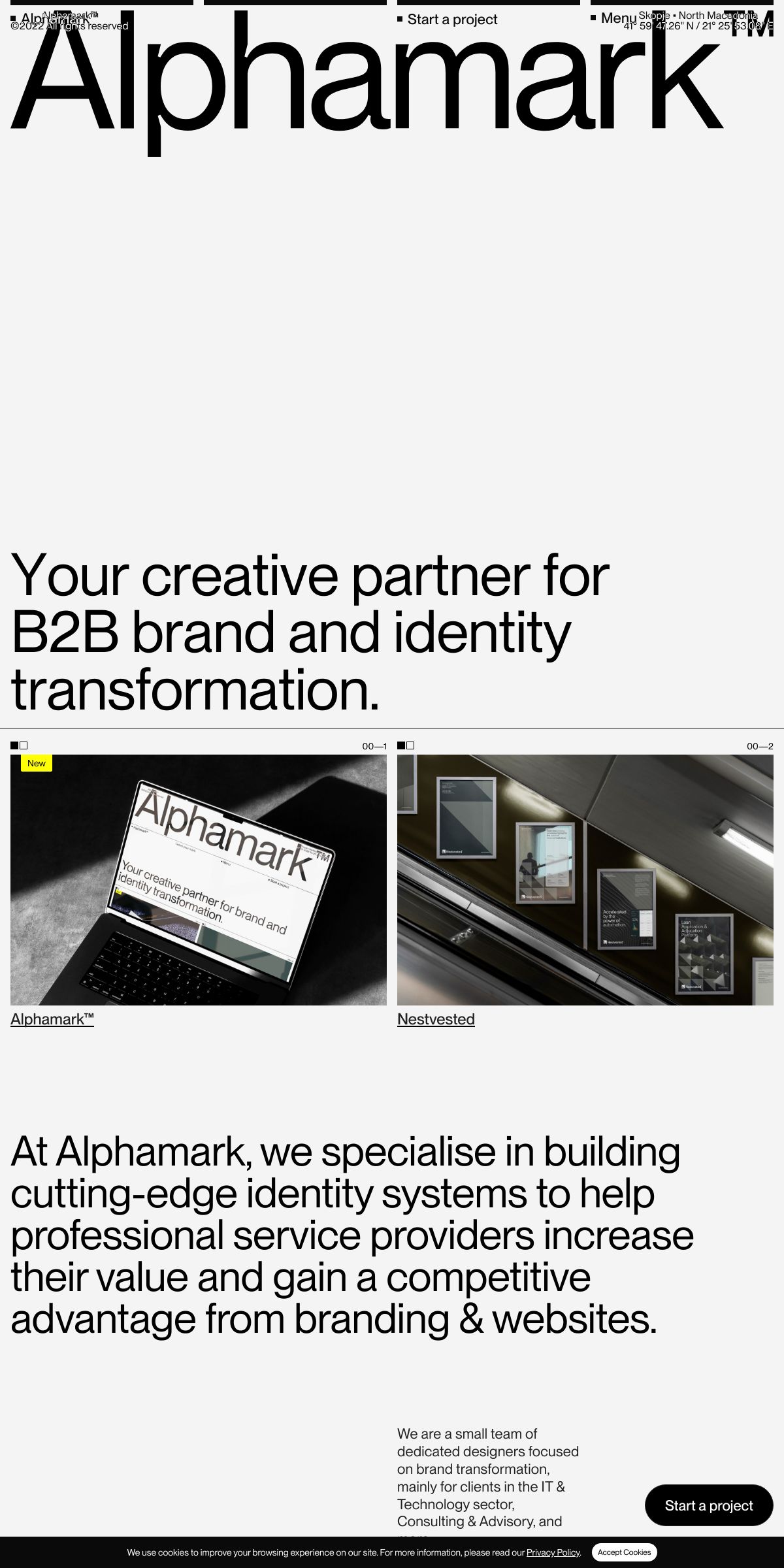 Alphamark — website design screenshot on Landdding