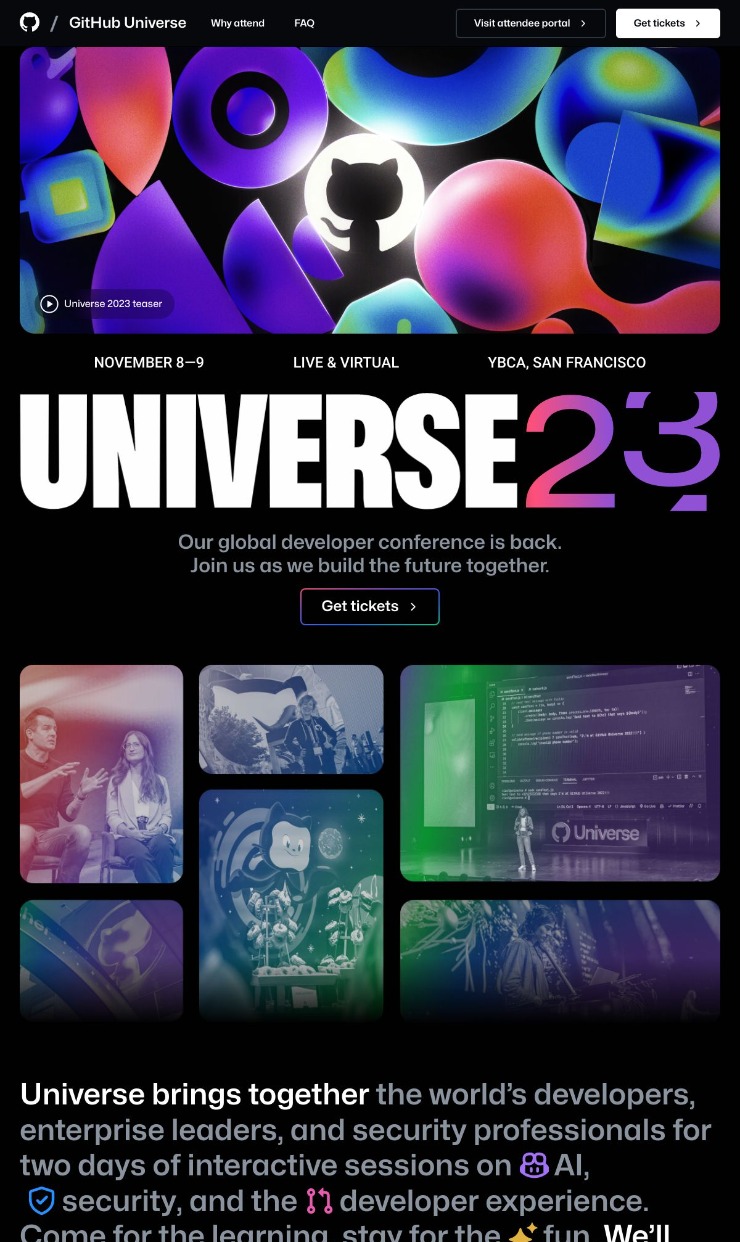 GitHub Universe — website design on Landdding
