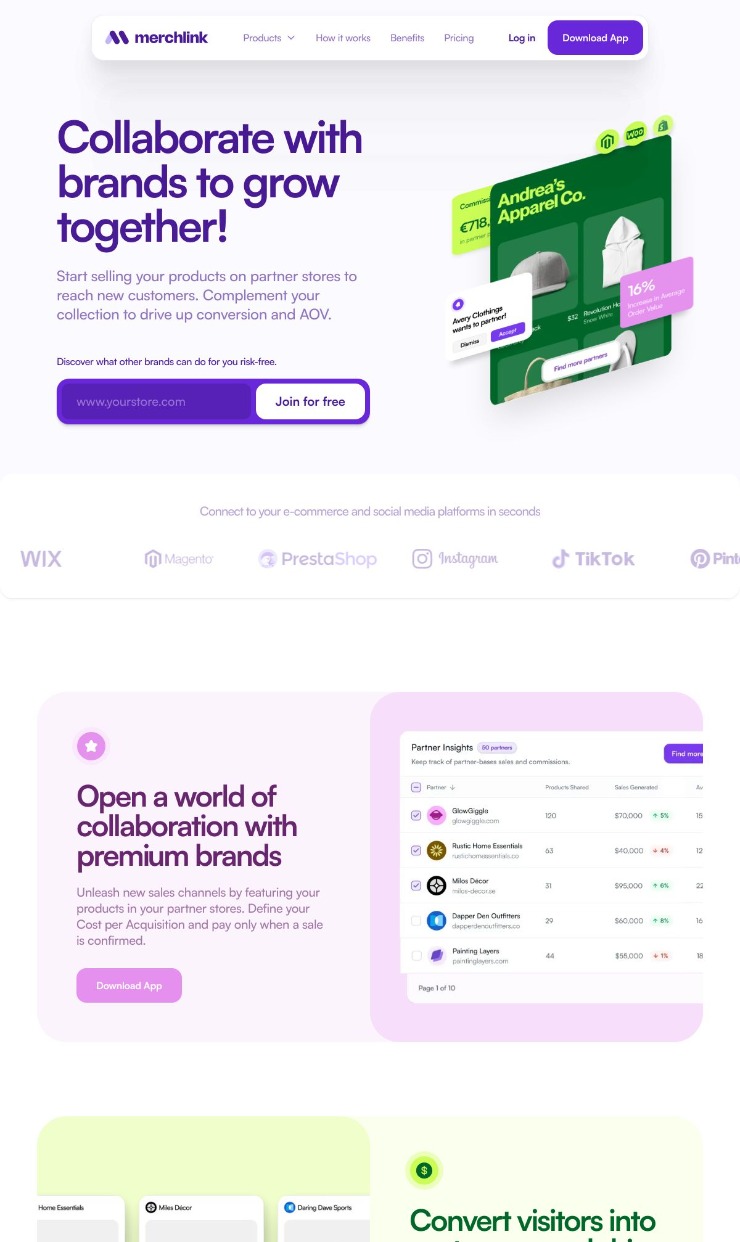 Merchlink — website design on Landdding