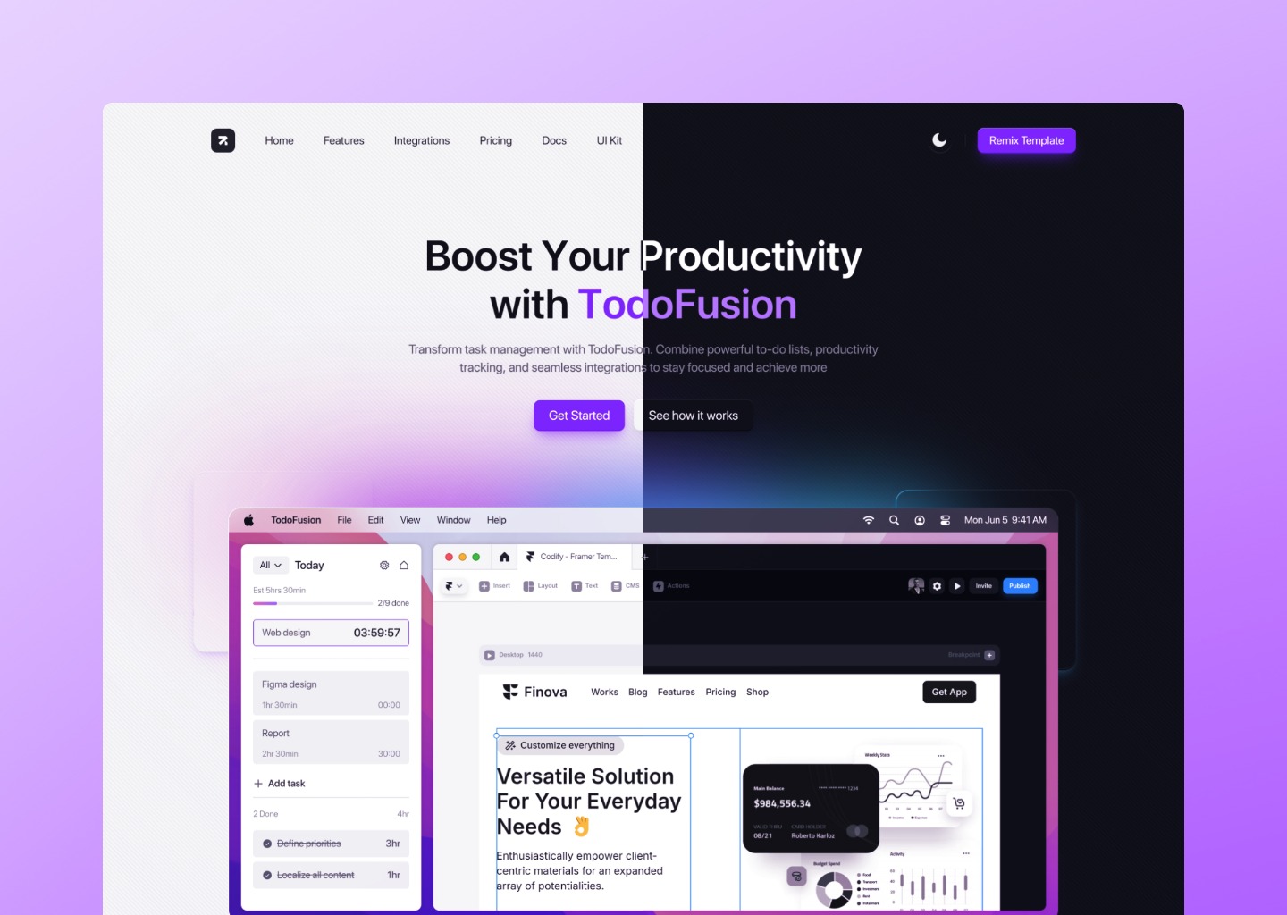 TodoFusion - Framer template — website design on Landdding