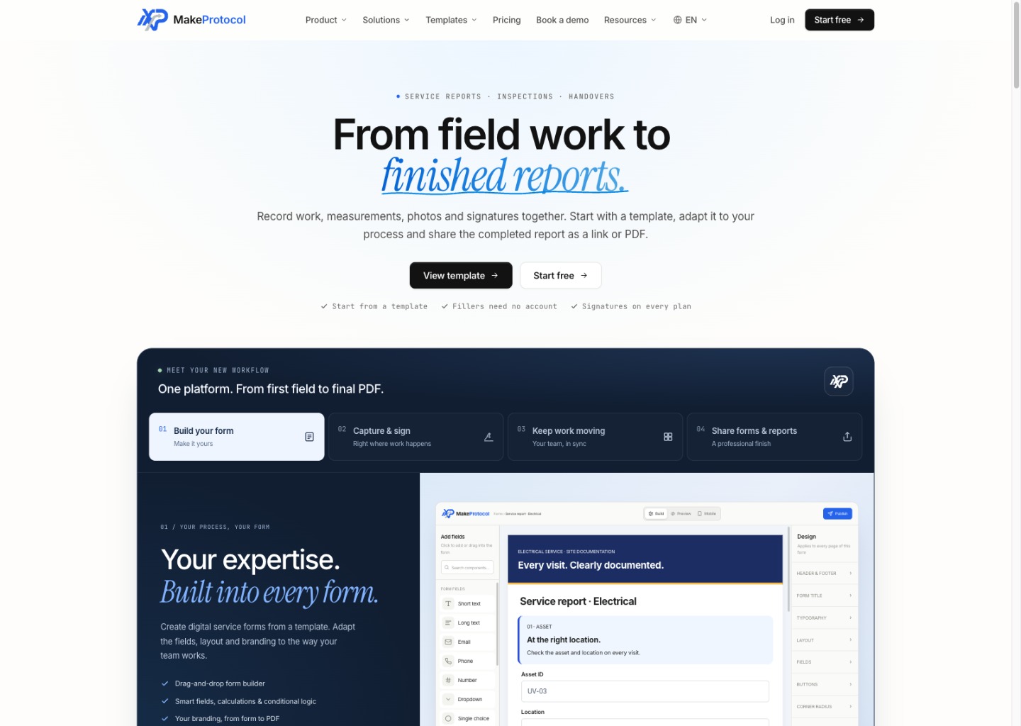 MakeProtocol | Field Reports, Inspections & Handovers — website design on Landdding