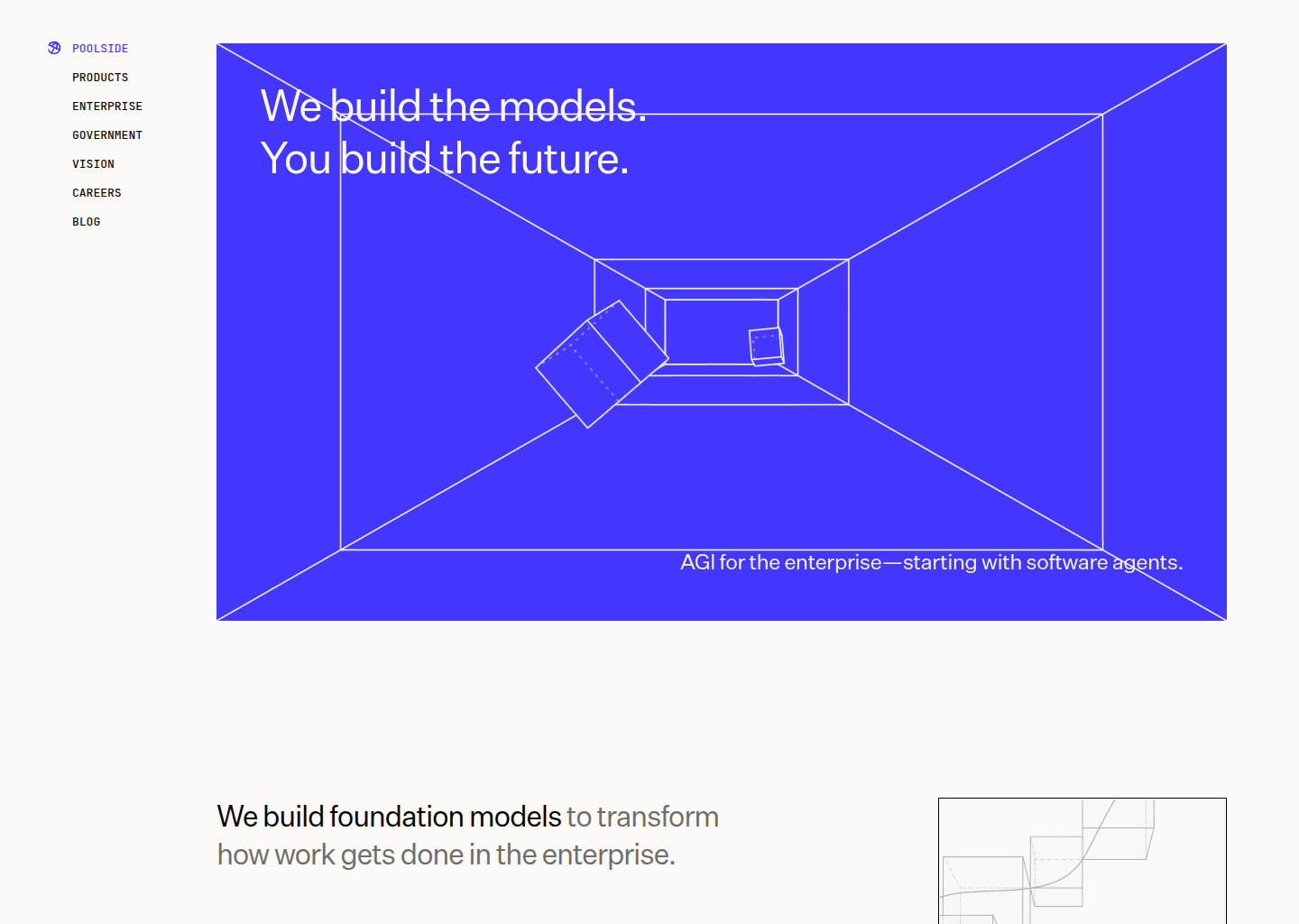 Poolside: Frontier research to operational intelligence — website design on Landdding