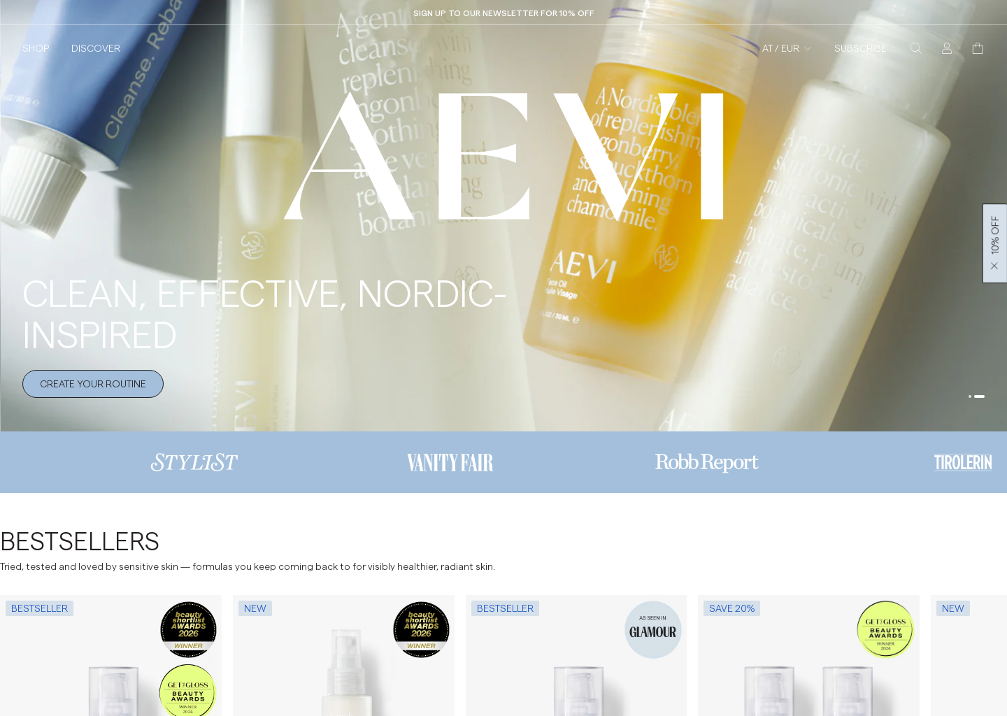 Aevi | Nordic Skincare for Sensitive Skin — website design on Landdding