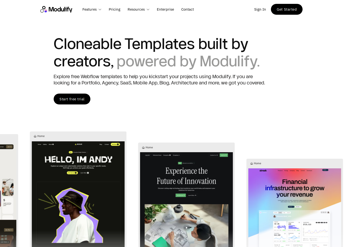 Free Webflow Templates Built with Modulify – Ready to Clone