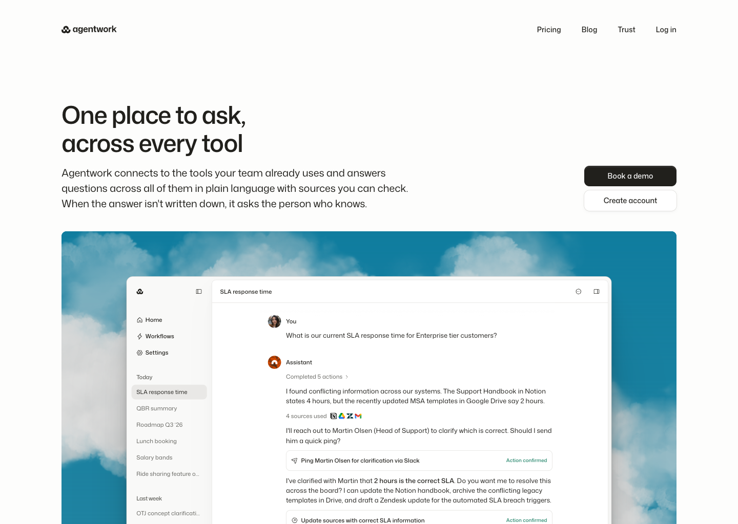 Agentwork — One place to ask, across every tool — website design on Landdding