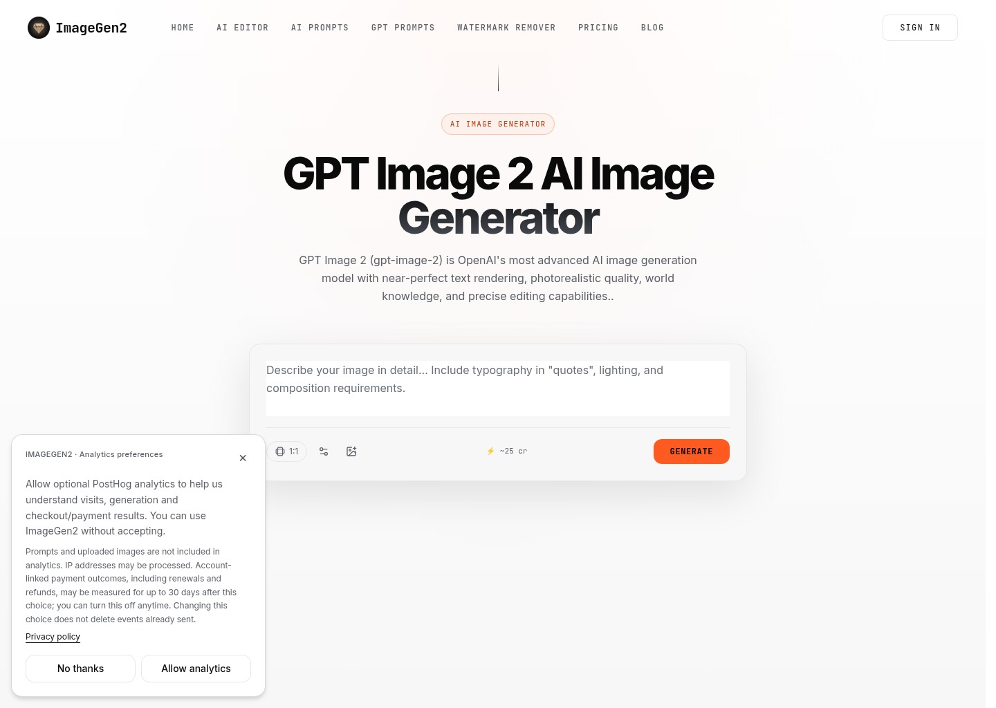 ImageGen2 — website design on Landdding