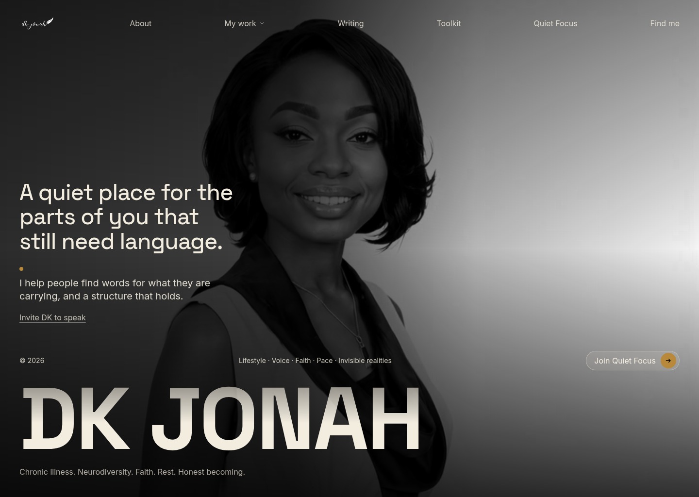 DK Jonah | Language and Structure for Invisible Realities — website design on Landdding
