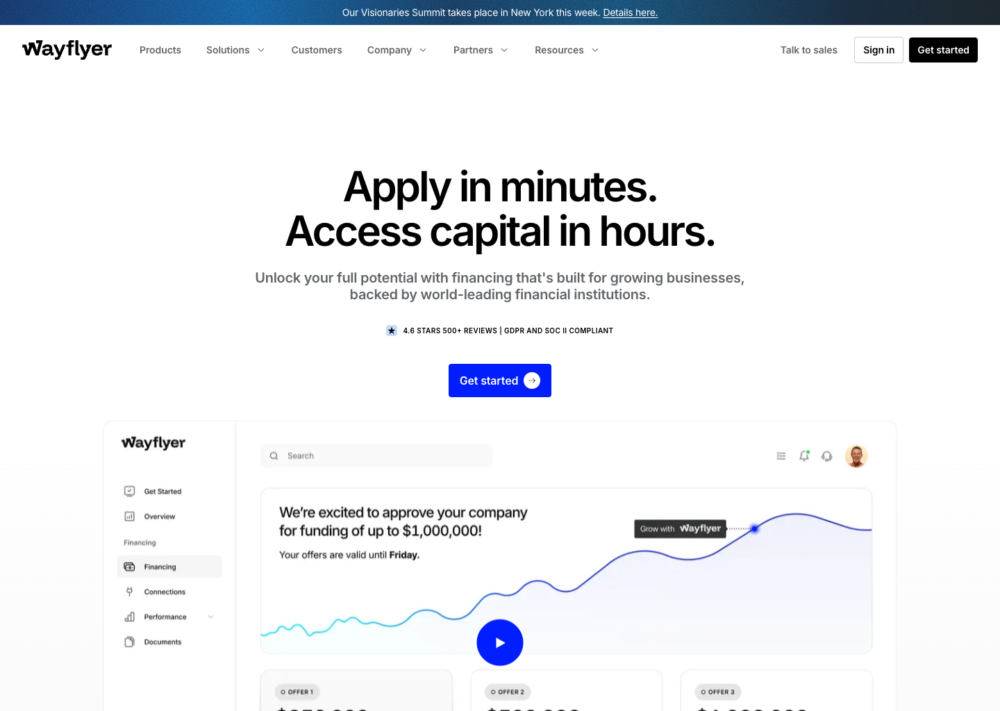 Wayflyer: Business Financing, Built for Growth — website design on Landdding
