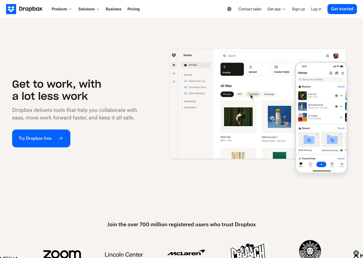 Dropbox: Secure cloud storage, file sharing, and more — website design on Landdding