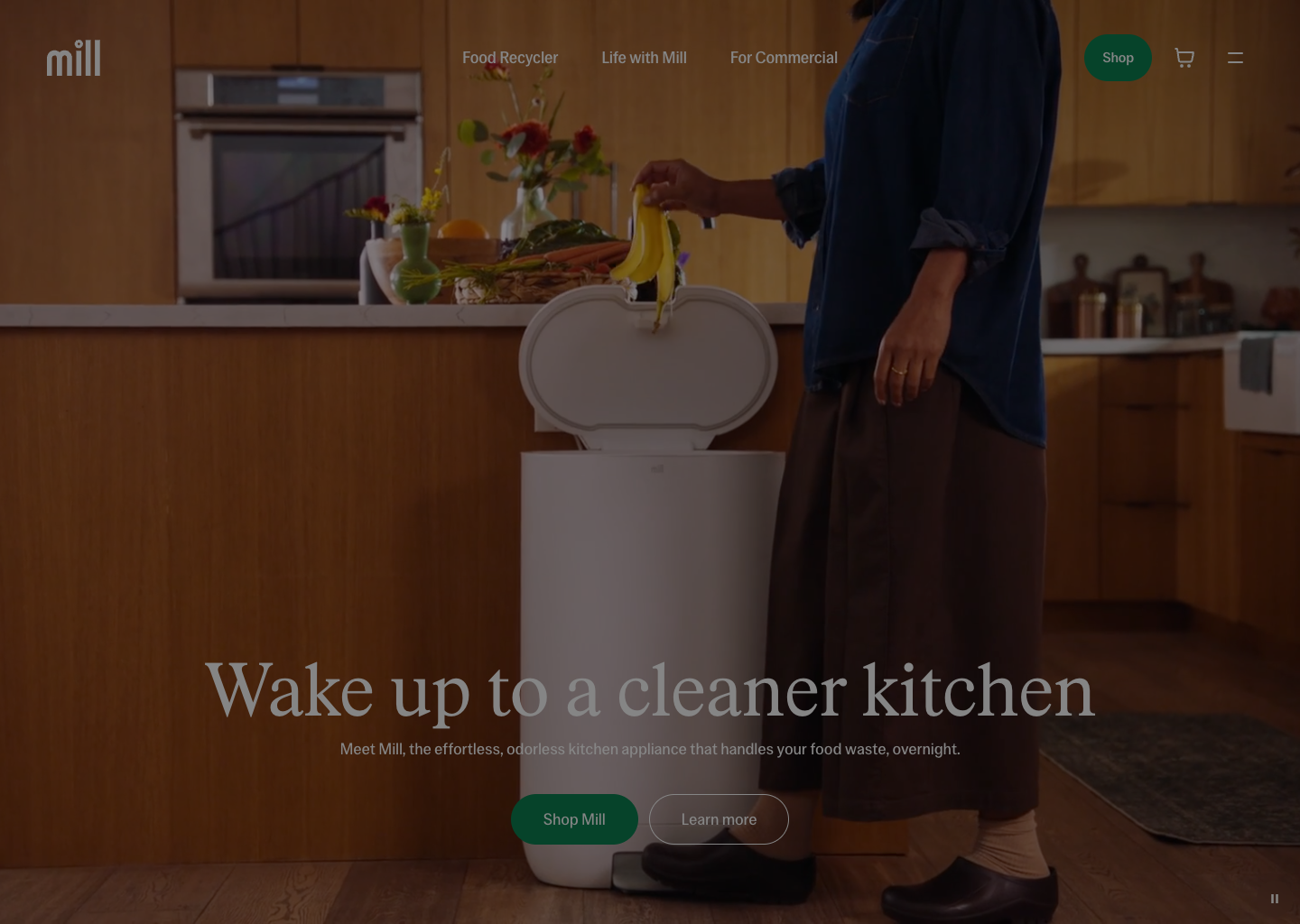Mill: The odorless, effortless food recycler — website design on Landdding