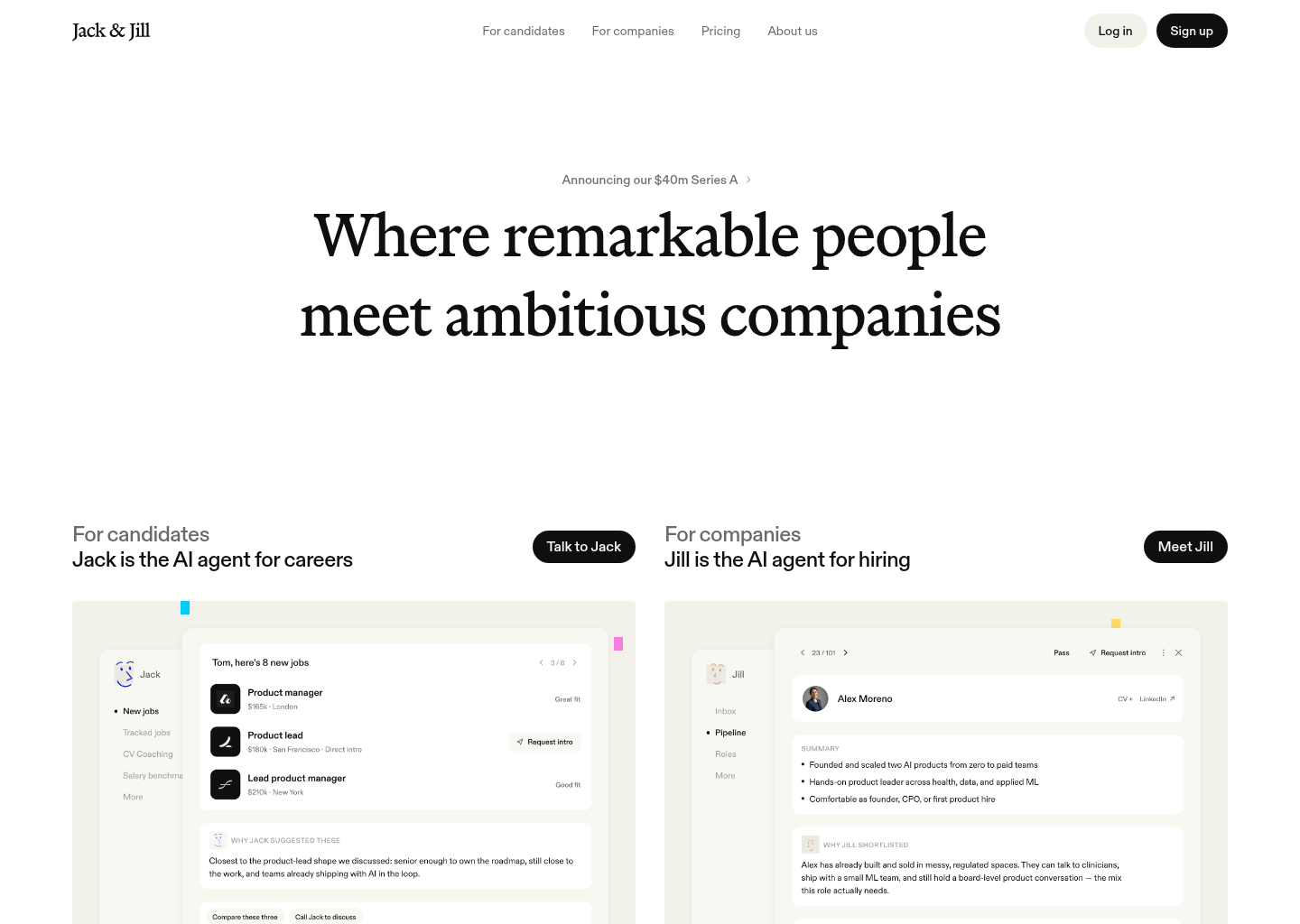 Jack & Jill — where remarkable people meet ambitious companies — website design on Landdding