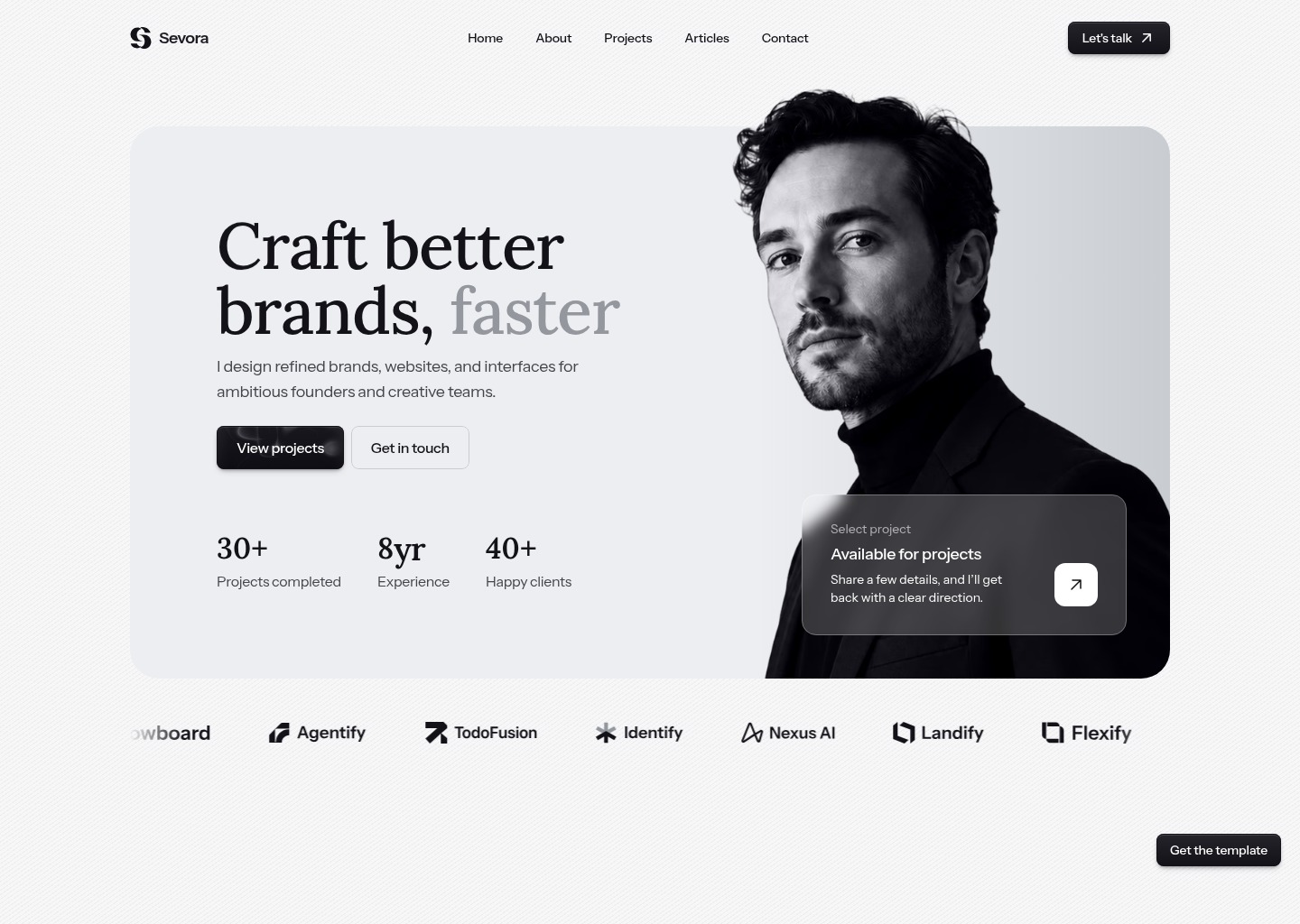 Sevora – Designer portfolio template — website design on Landdding
