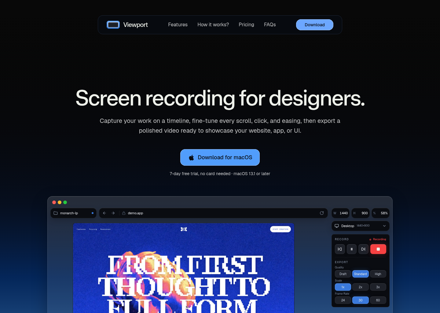 Viewport - macOS screen recorder for designers — website design on Landdding