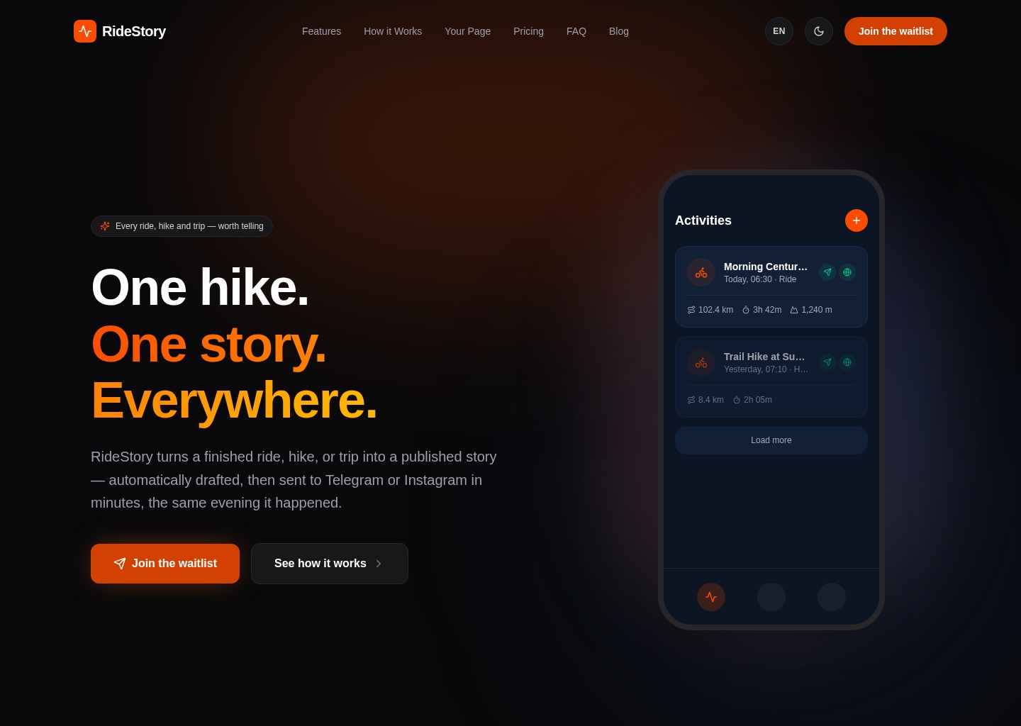 RideStory — Share Strava on Telegram & Instagram — website design on Landdding