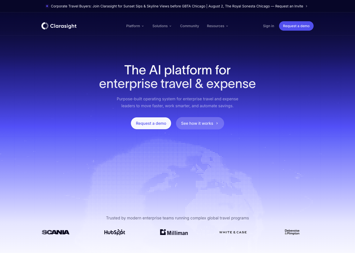 Clarasight – The AI Platform for Enterprise Travel & Expense — website design on Landdding