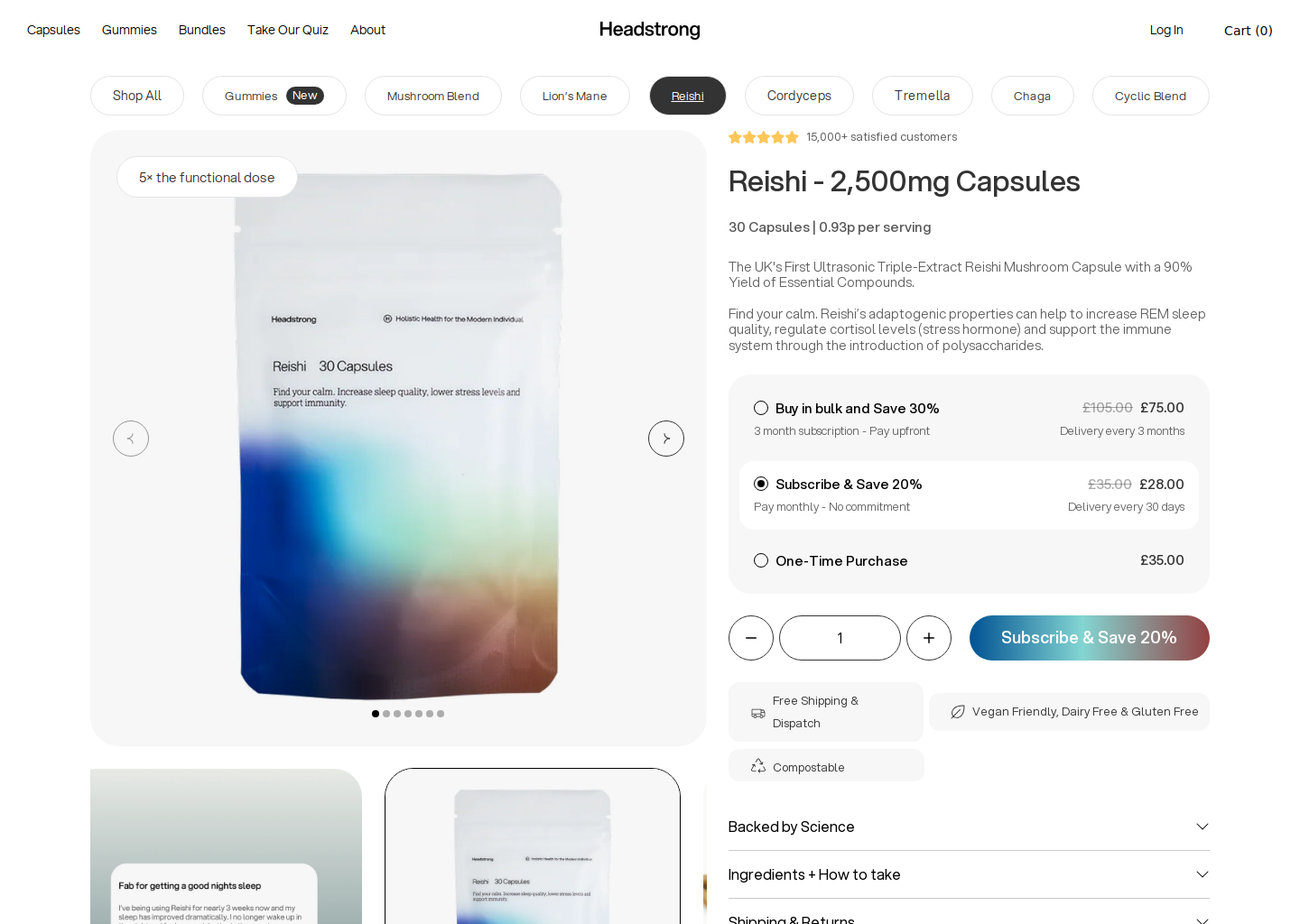 
      Reishi - 2,500mg Capsules
 &ndash; Headstrong