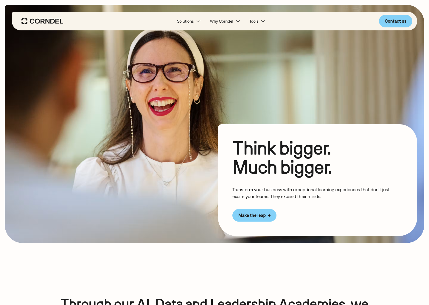 Corndel: Transforming Workplaces with Skills & Leadership — website design on Landdding