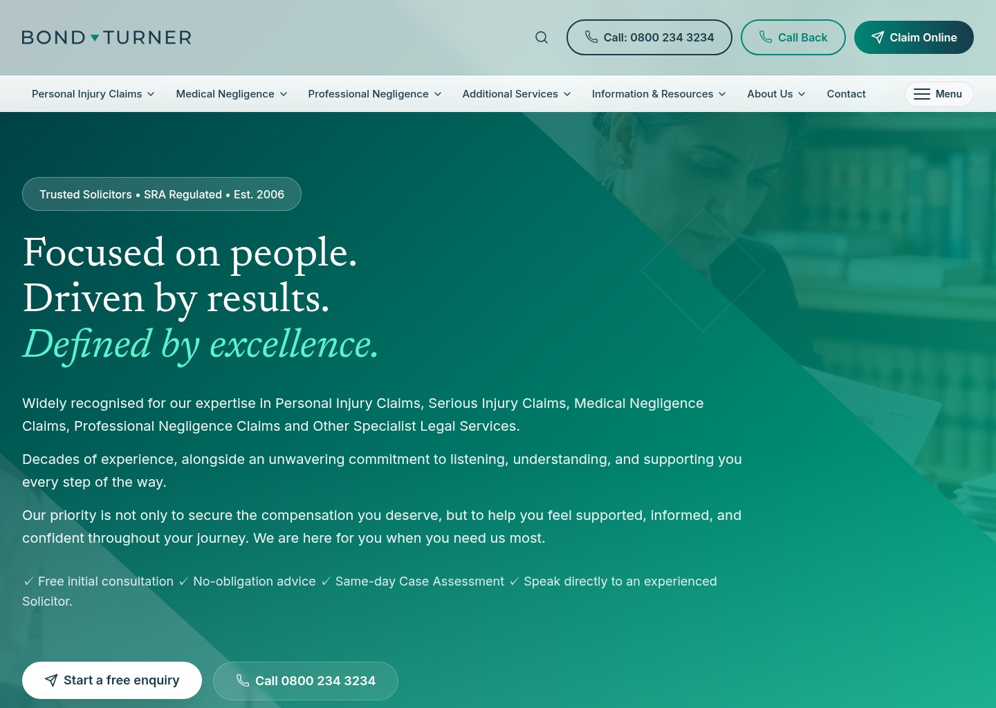 Leading Negligence Claims Solicitors | Bond Turner — website design on Landdding