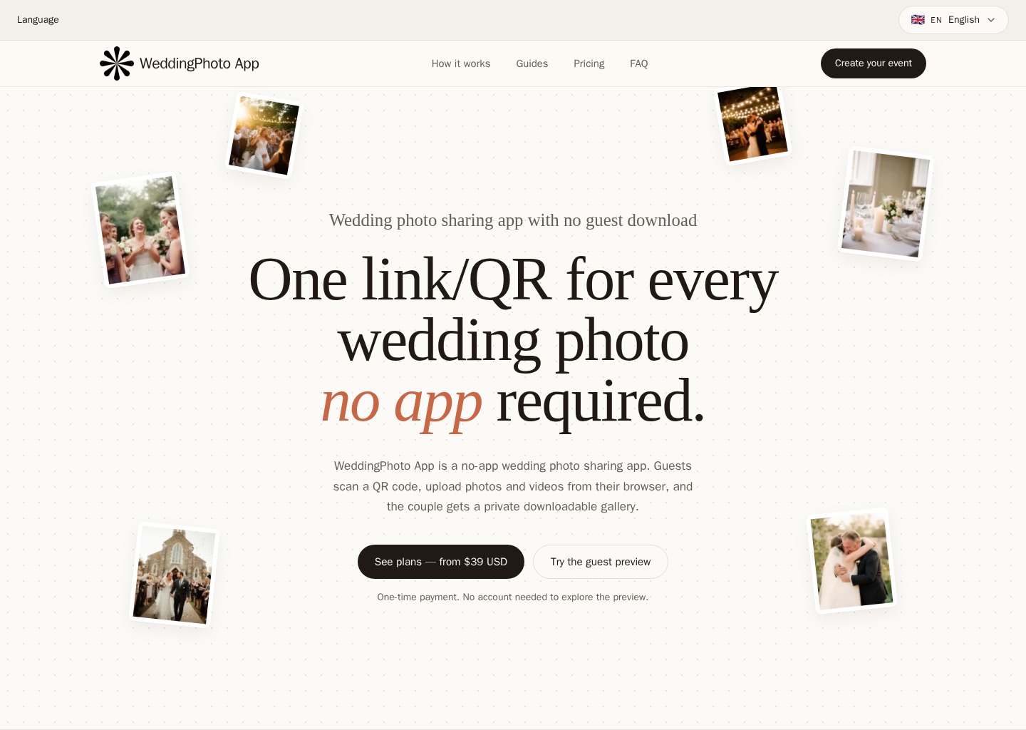 Wedding Photo Sharing App by QR Code – No Guest Login — website design on Landdding