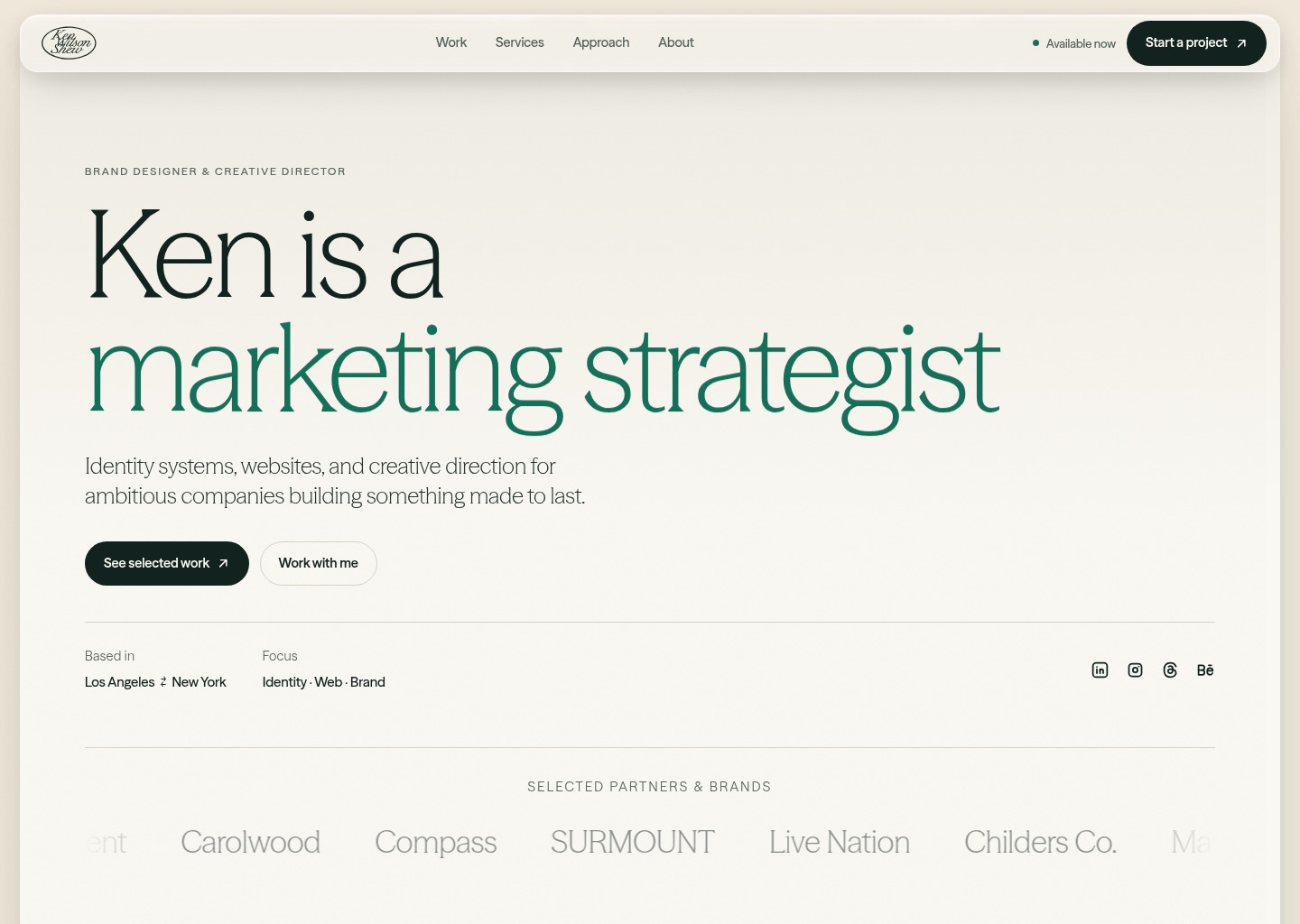 Ken Shew — Brand Designer & Creative Director — website design on Landdding