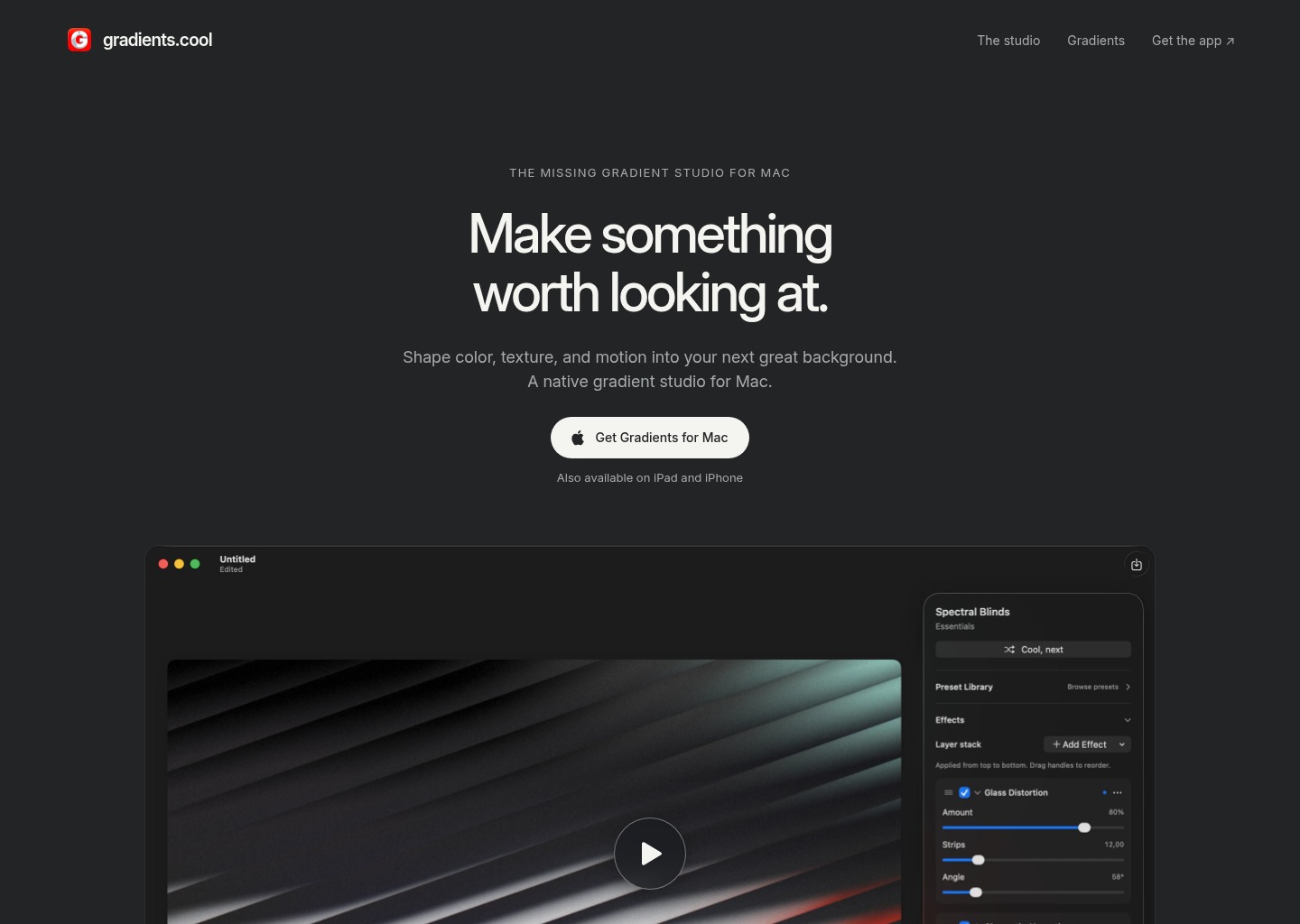 The missing gradient studio for Mac, Gradients.cool — website design on Landdding