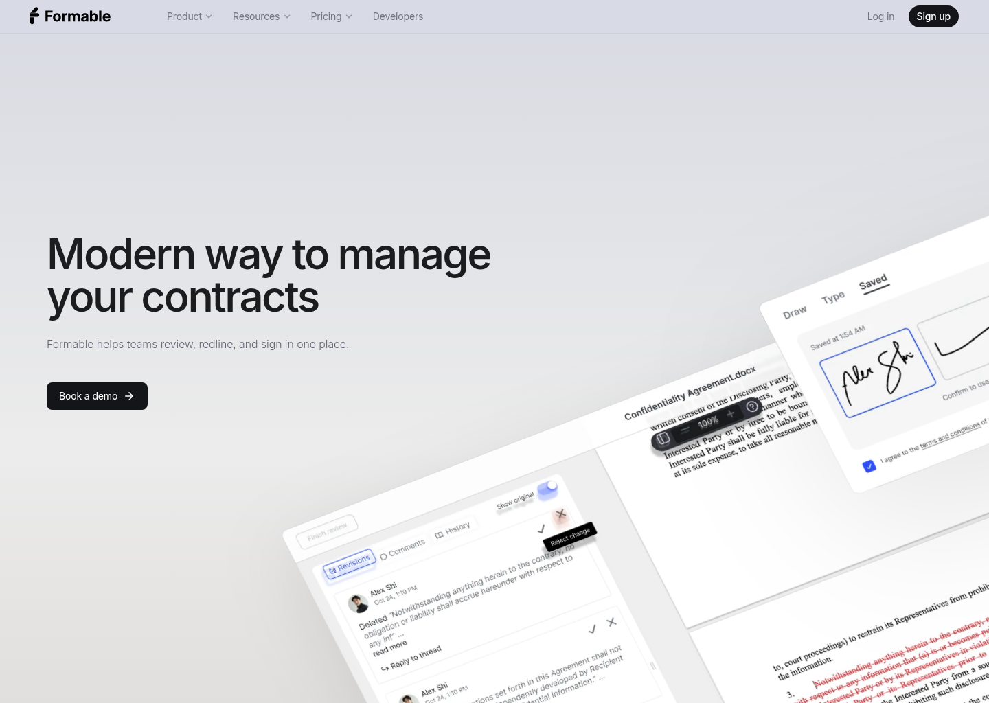 Formable — Modern way to manage contracts — website design on Landdding