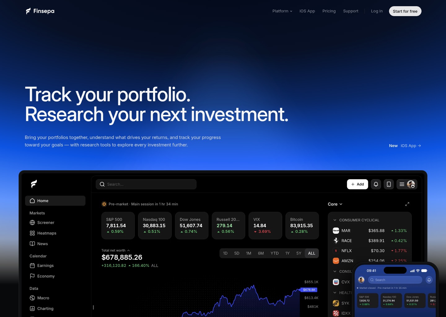 Finsepa — Track your portfolio. Research your next investment. — website design on Landdding