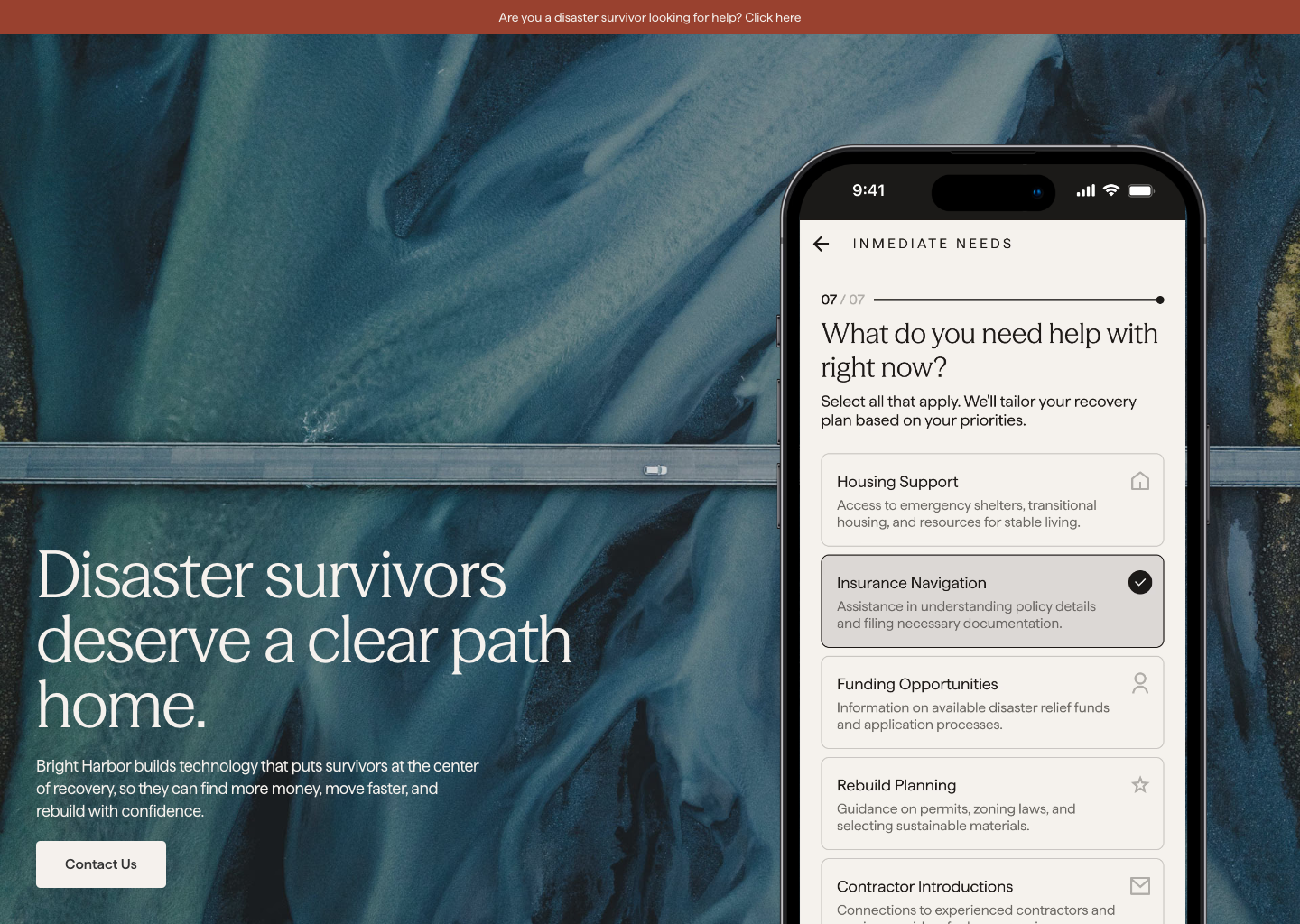 Disaster Recovery Support - Bright Harbor — website design on Landdding