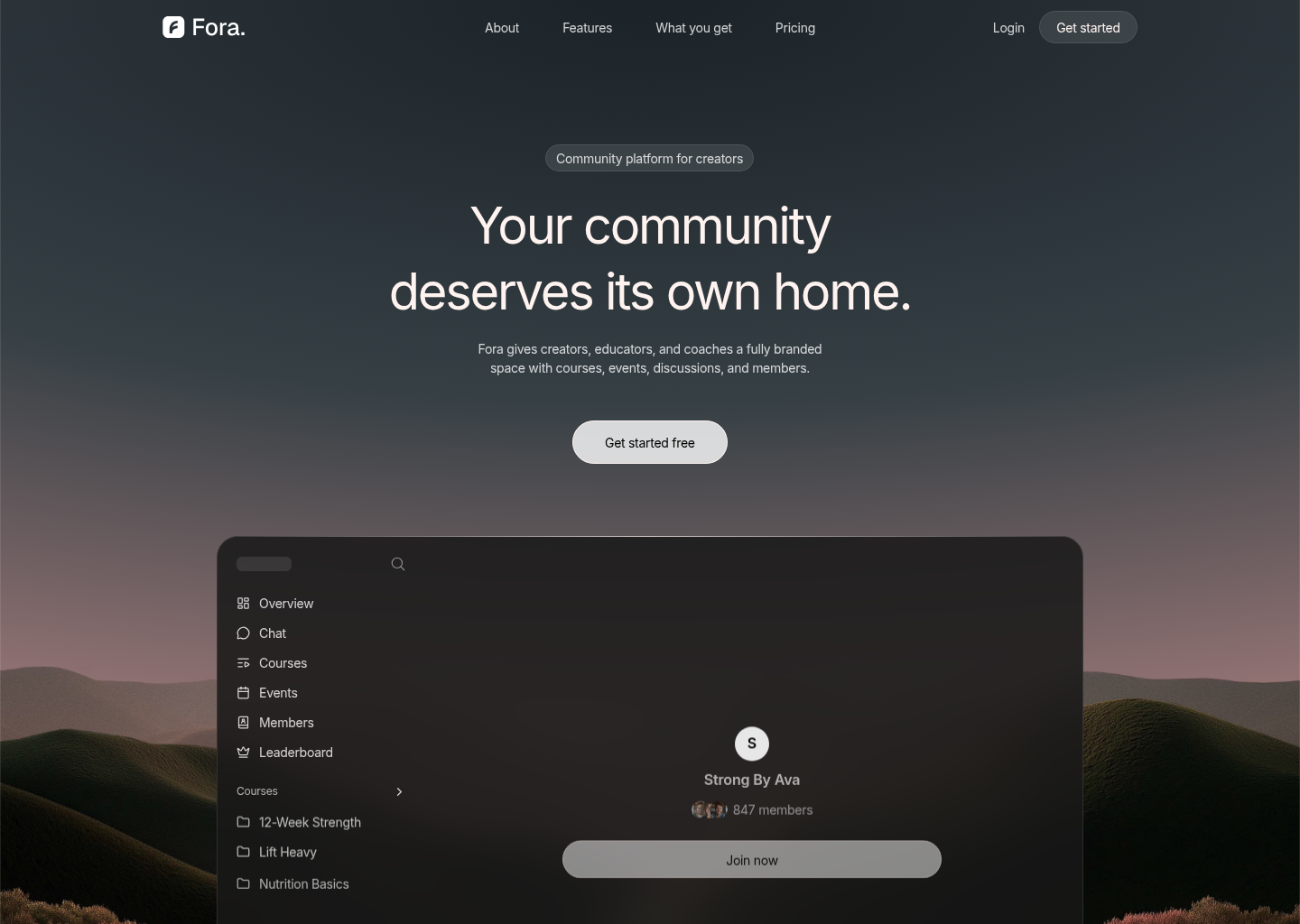 Fora - The community platform for creators — website design on Landdding