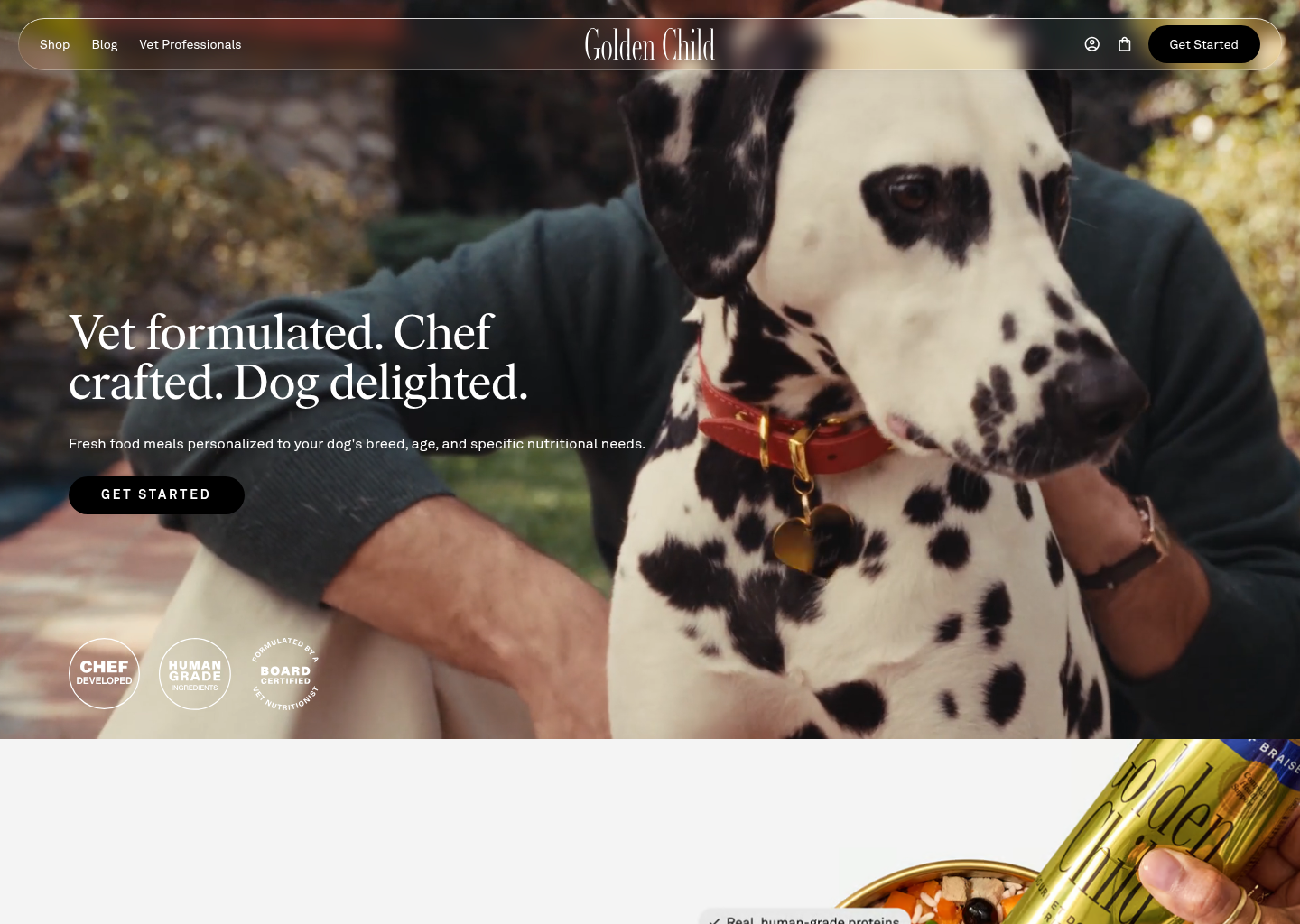 Fresh, Veterinarian-Formulated Dog Food Delivered | Golden Child — website design on Landdding
