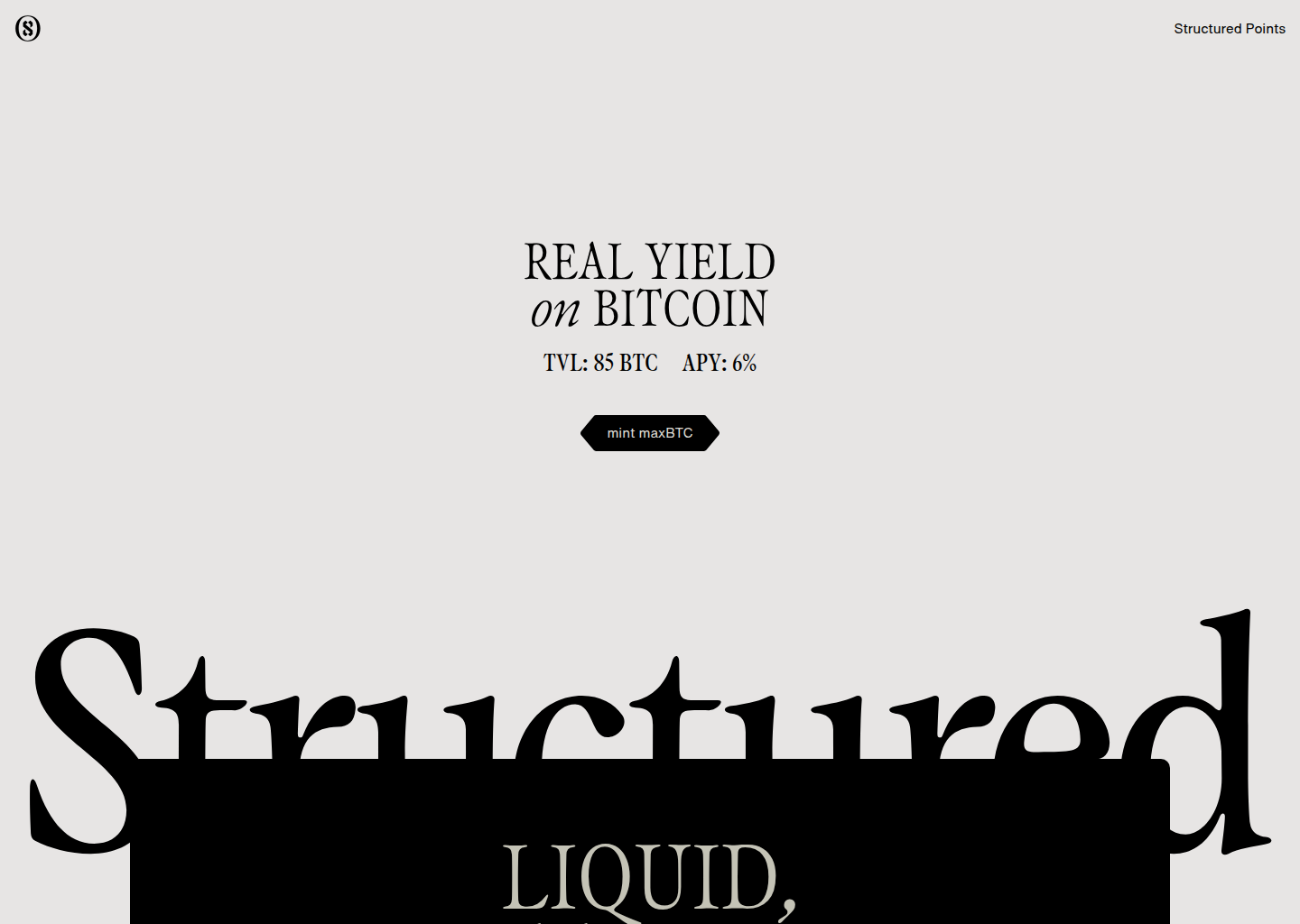 Structured | Real yield on Bitcoin — website design on Landdding