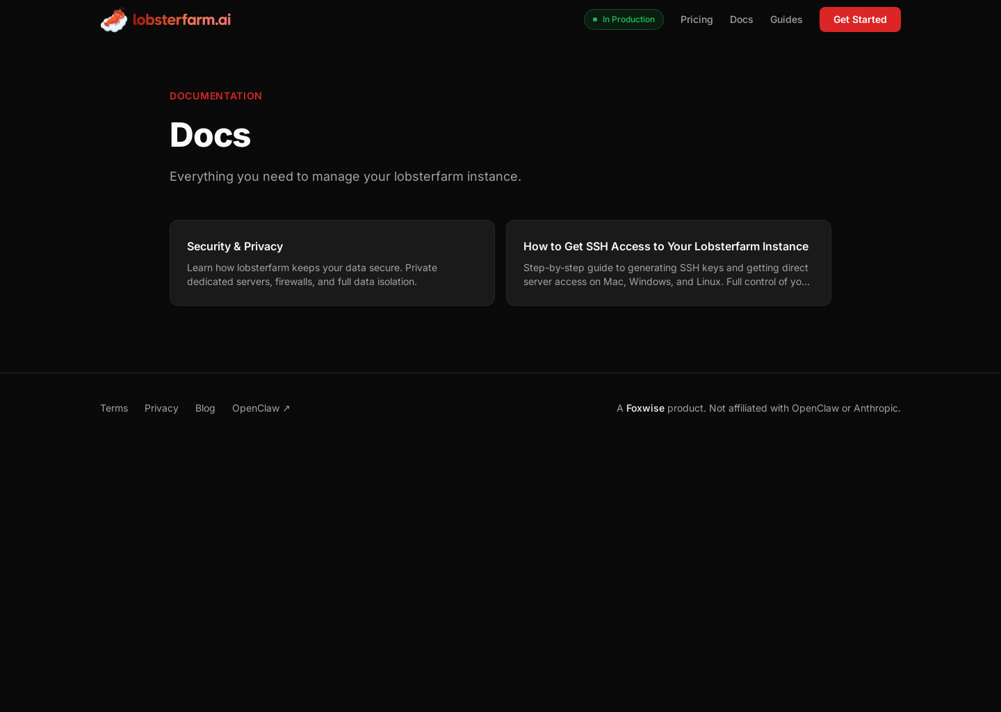 Docs — lobsterfarm