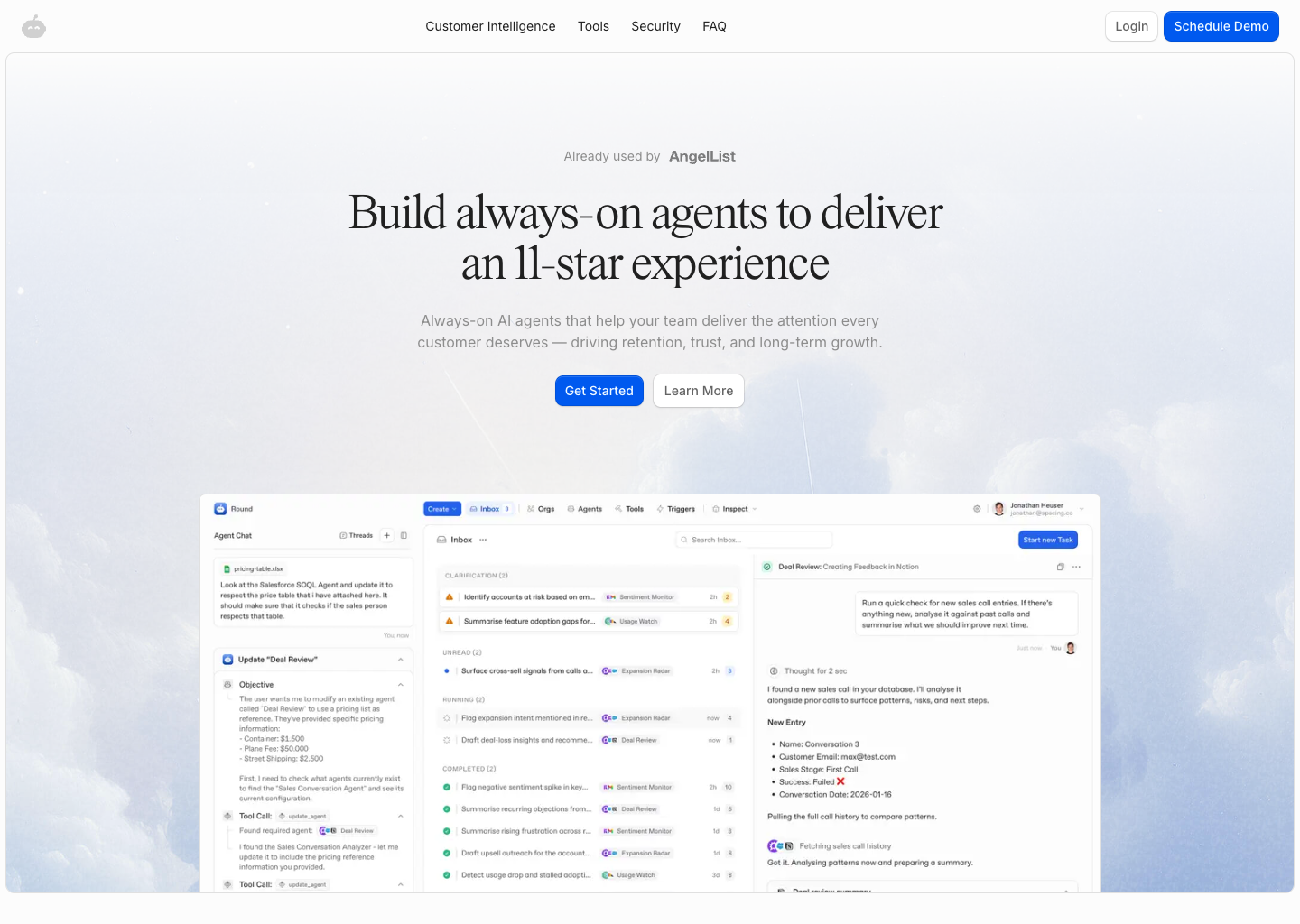 Round | Build AI agents for every customer — website design on Landdding