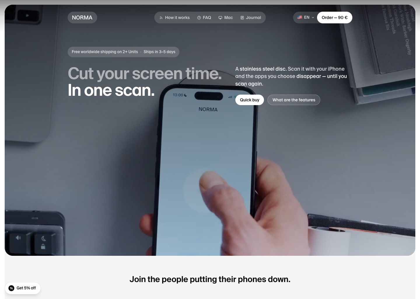 Norma — Block distracting apps by scanning a steel disc — website design on Landdding