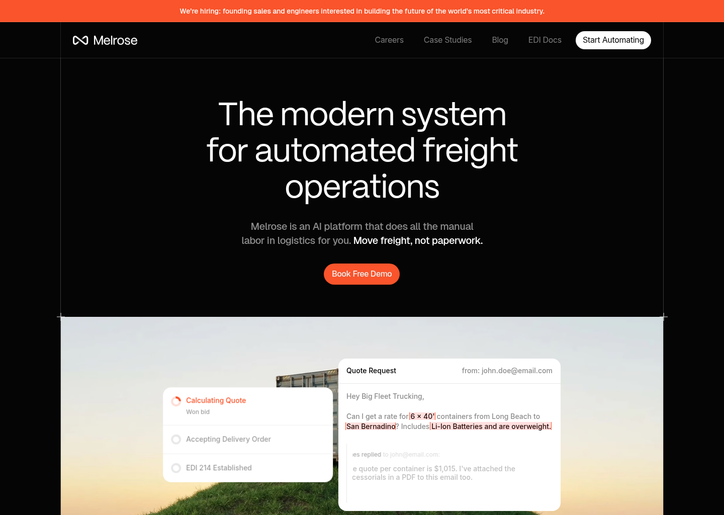 Melrose - Automate all your Logistics with AI — website design on Landdding