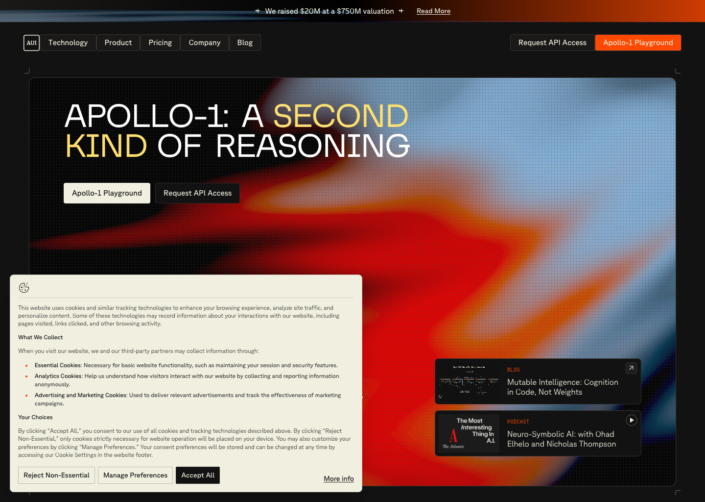 AUI | Apollo-1: The First Neuro-Symbolic Model — website design on Landdding