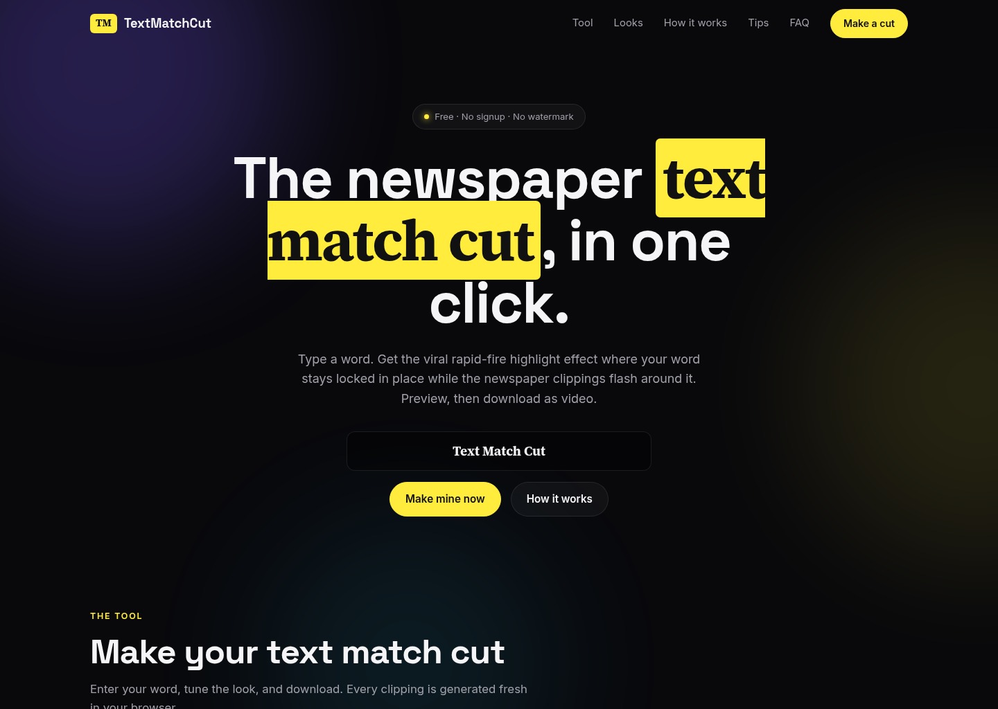 Text Match Cut Maker – Free Newspaper Highlight Effect — website design on Landdding