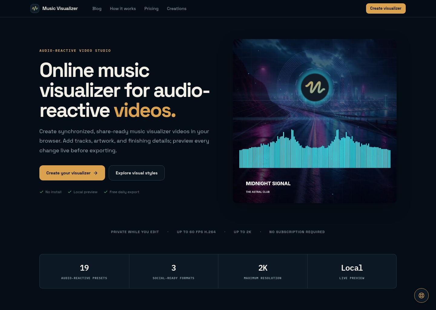 Online Music Visualizer | Create Audio-Reactive Videos — website design on Landdding
