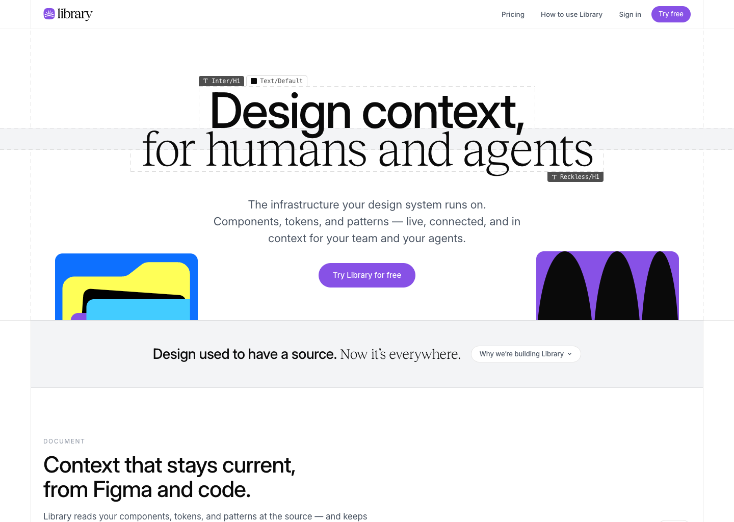 Library — Design systems &amp; context for humans and agents — website design on Landdding