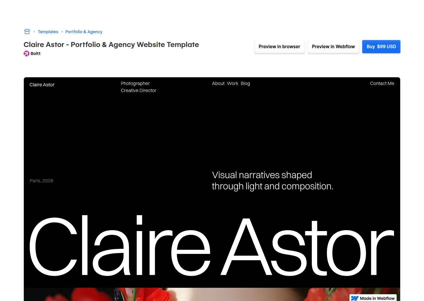 Claire Astor - Webflow HTML Website Template — website design on Landdding
