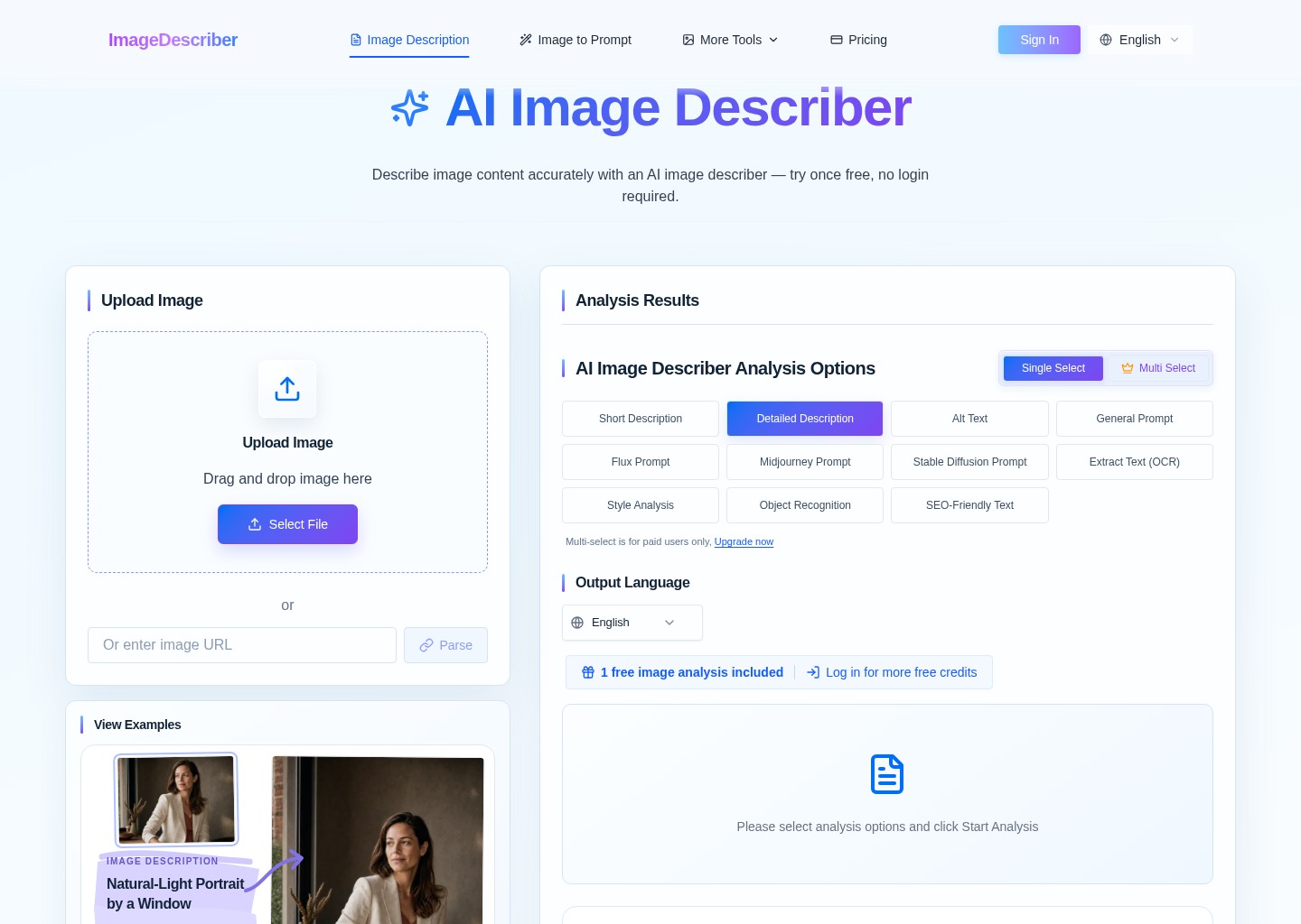 Image Describer — image descriptions and draft alt text — website design on Landdding