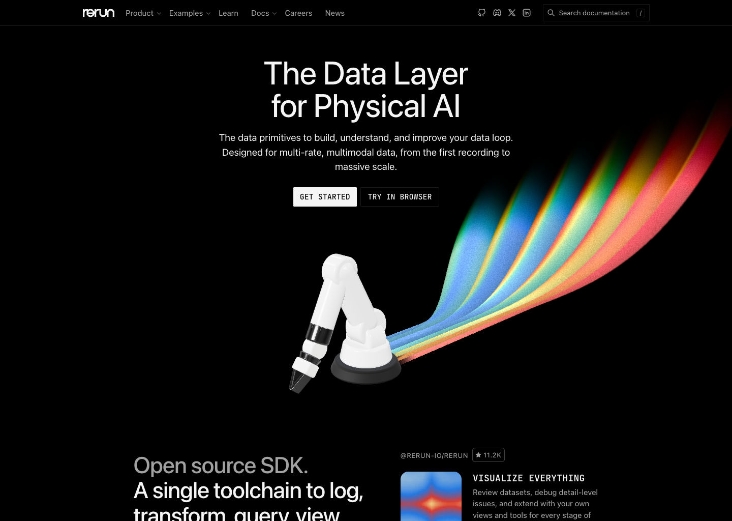 Rerun | The Data Layer for Physical AI — website design on Landdding