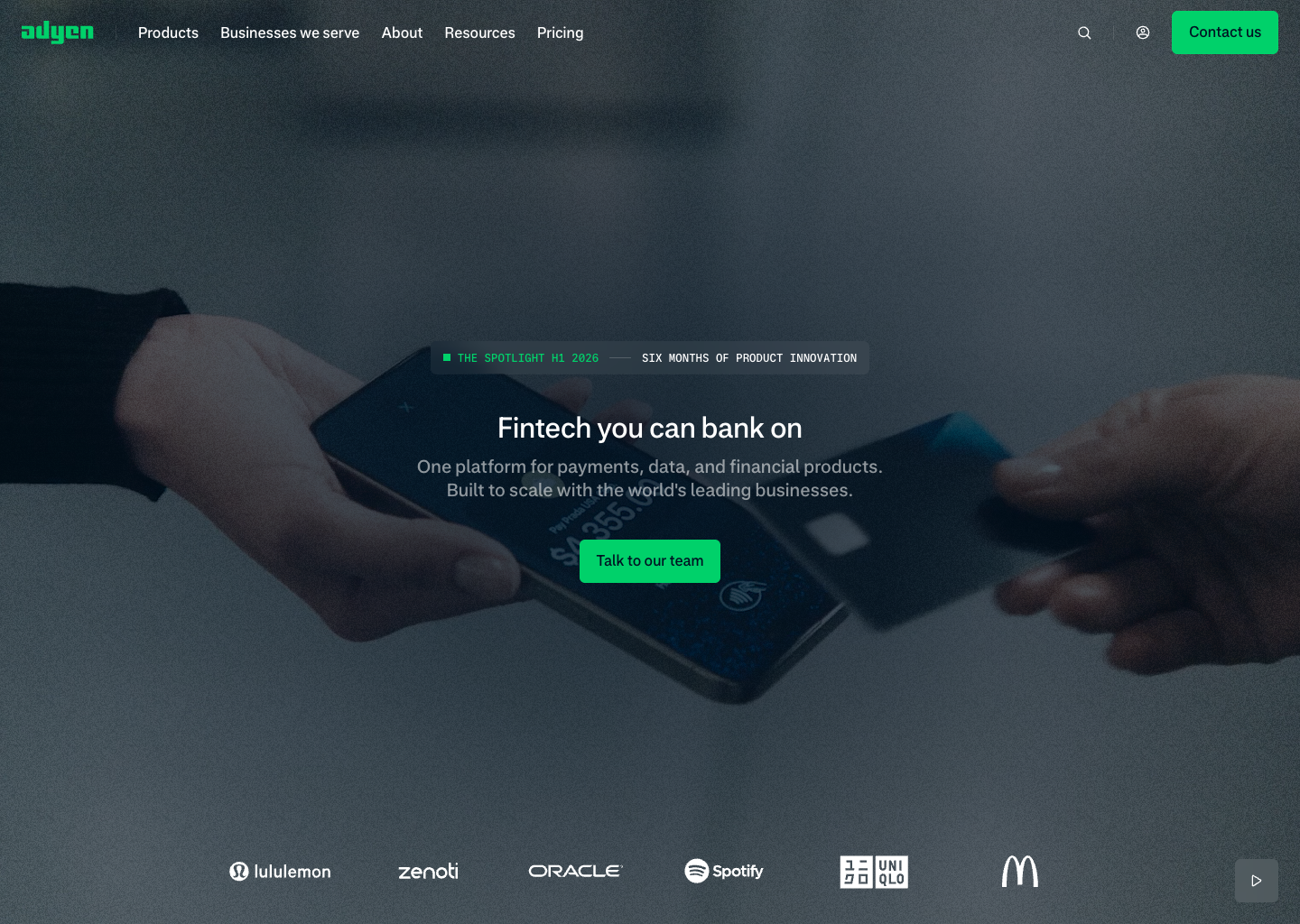 Adyen: Fintech platform for enterprises - Adyen — website design on Landdding