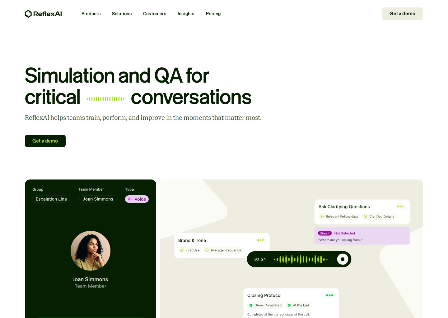 ReflexAI | Contact Center Simulations & QA — website design on Landdding