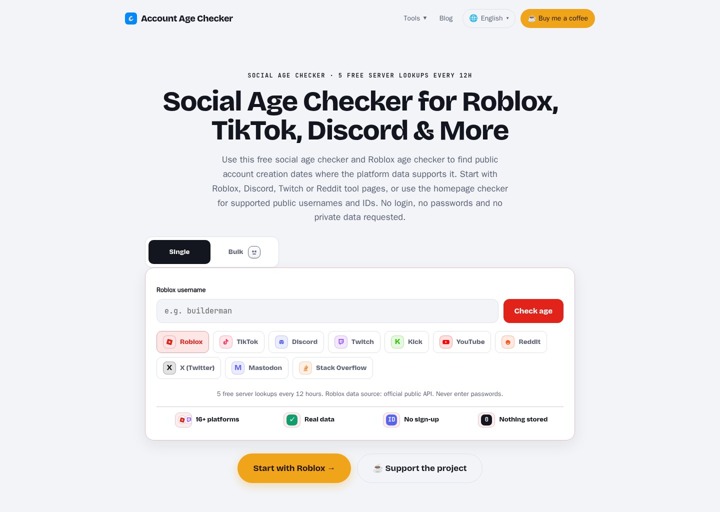 Social Age Checker - Free Roblox Age Checker, TikTok, Discord & More — website design on Landdding