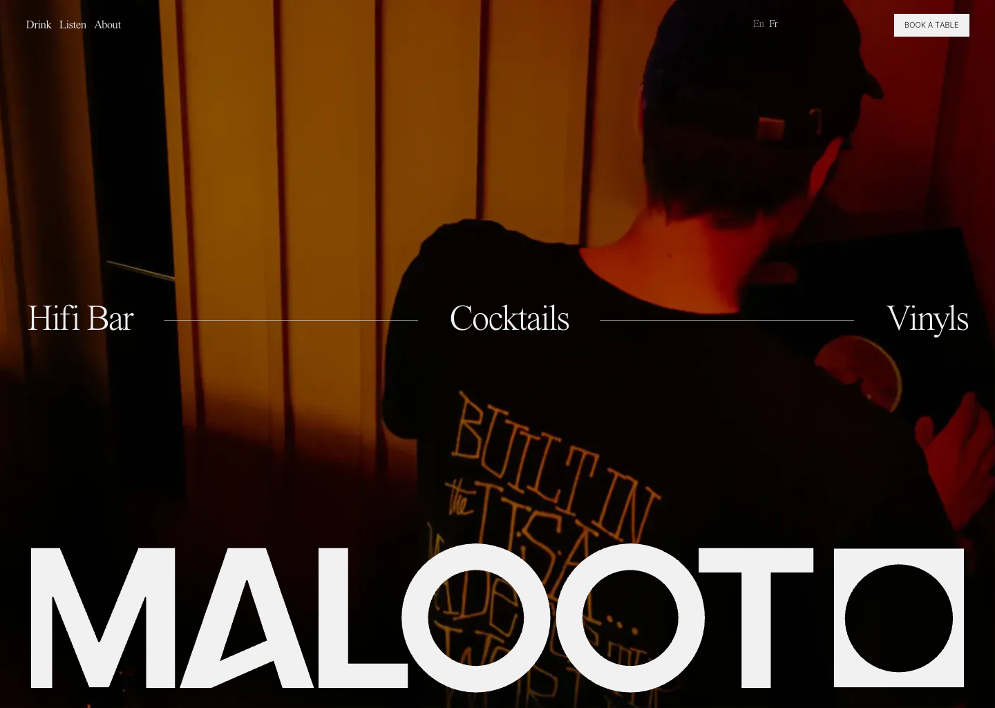 MALOOT | HiFi Bar & Cocktails in Vieux-Lille — website design on Landdding