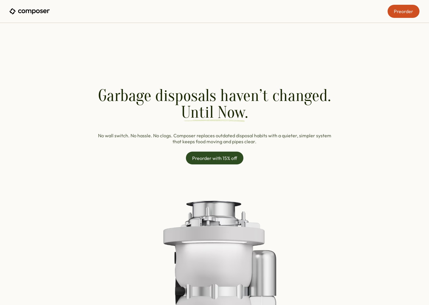Composer In-Sink Disposal — website design on Landdding